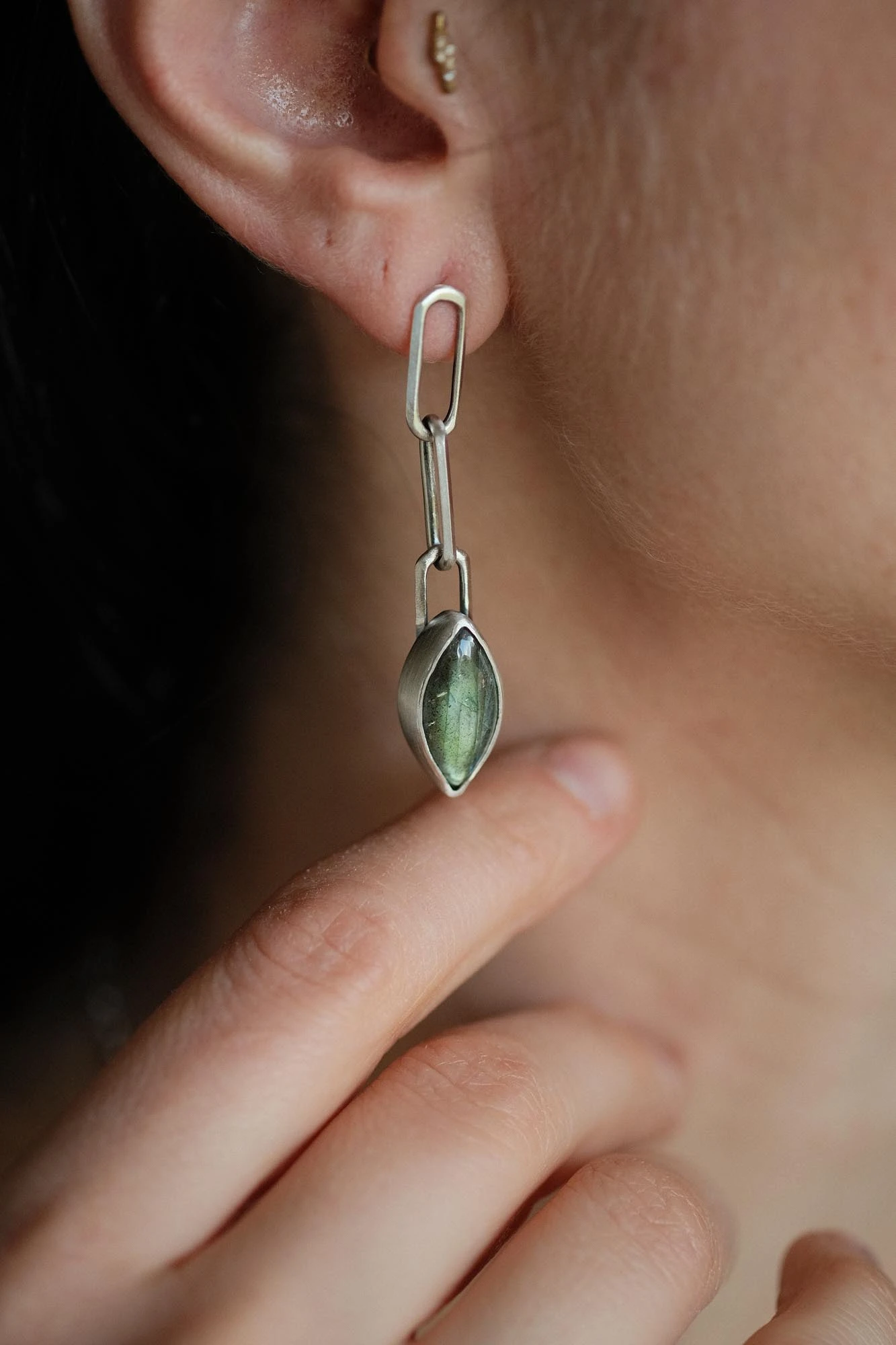 Sterling Silver Labradorite Paperclip Earrings - Image 2