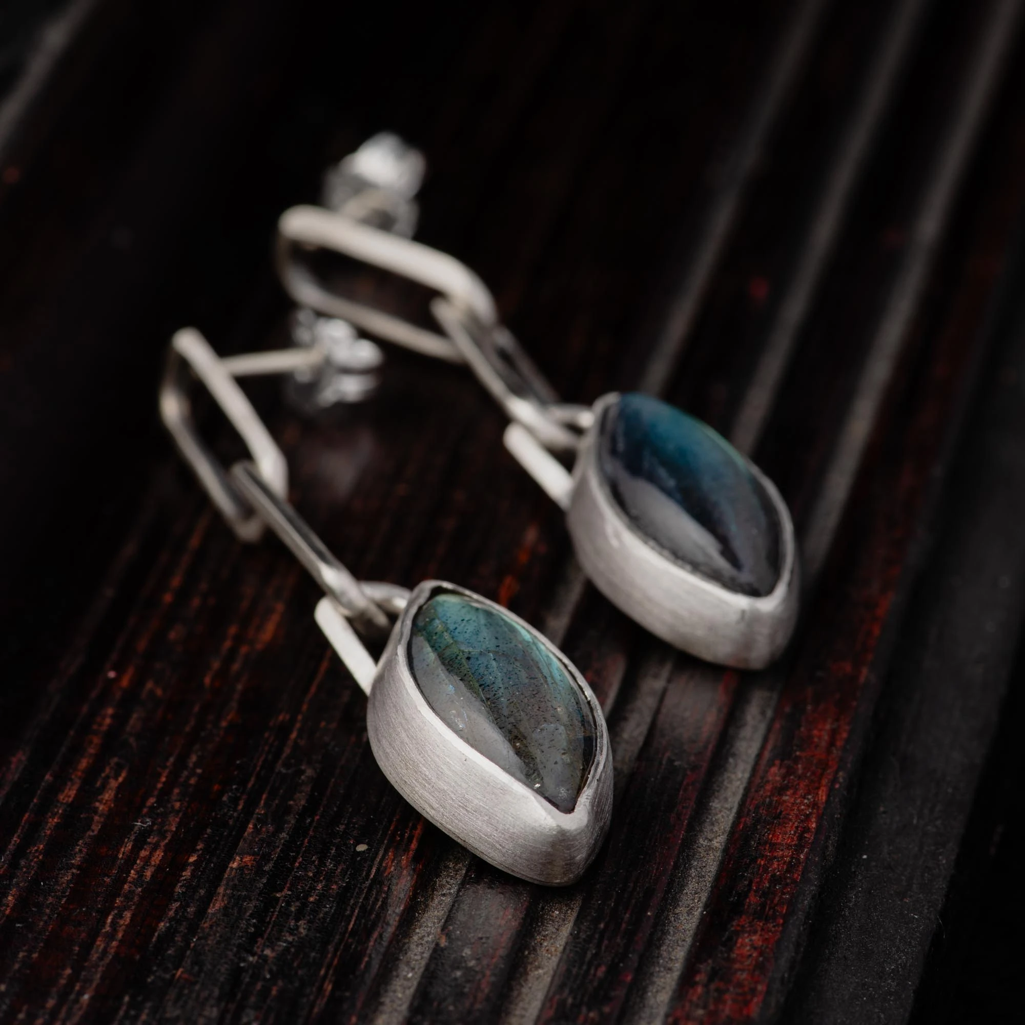 Sterling Silver Labradorite Paperclip Earrings - Image 5