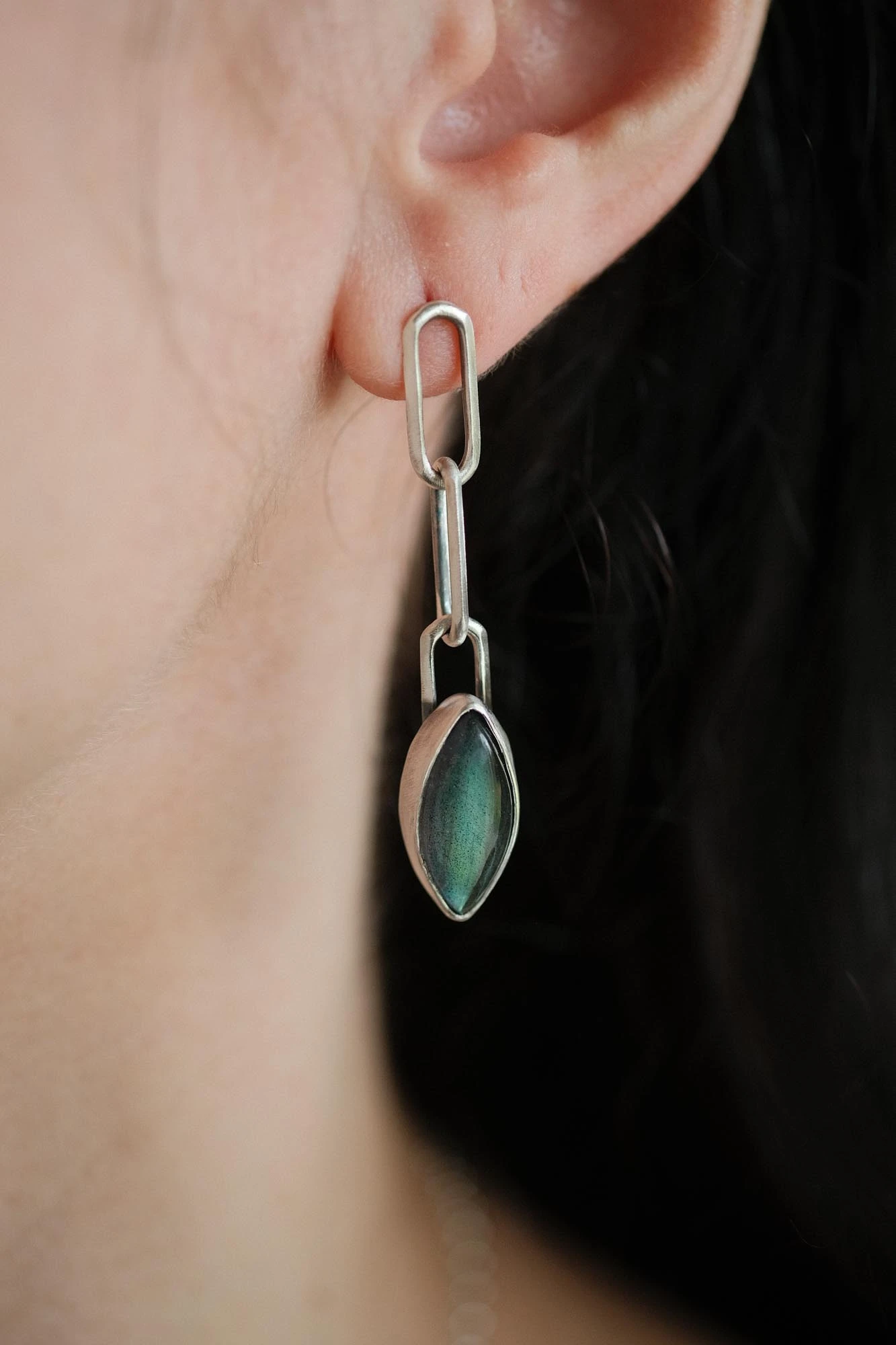 Sterling Silver Labradorite Paperclip Earrings - Image 4