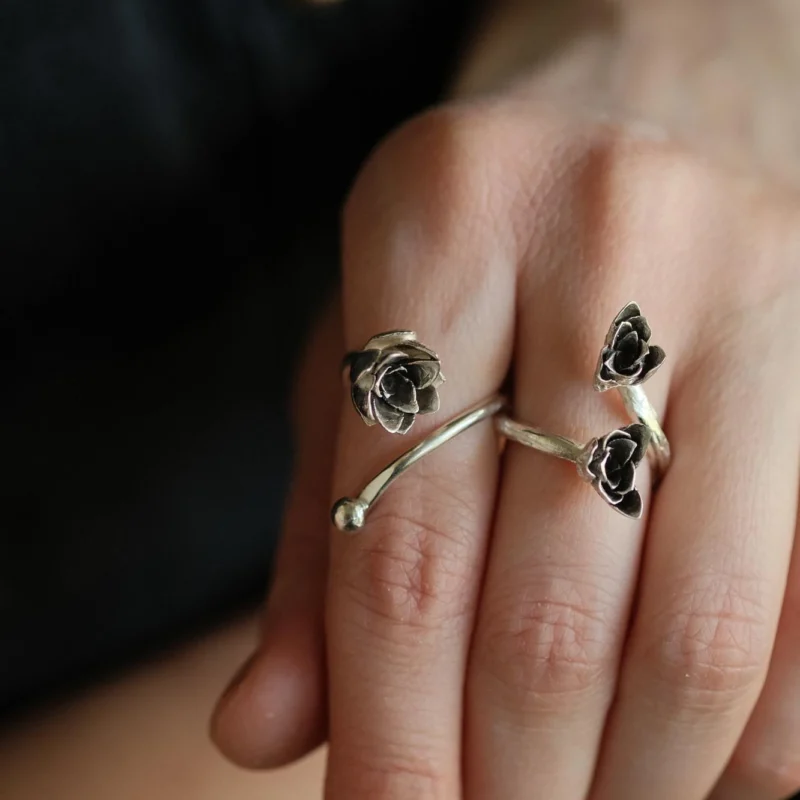 Double Succulent Ring in Sterling Silver