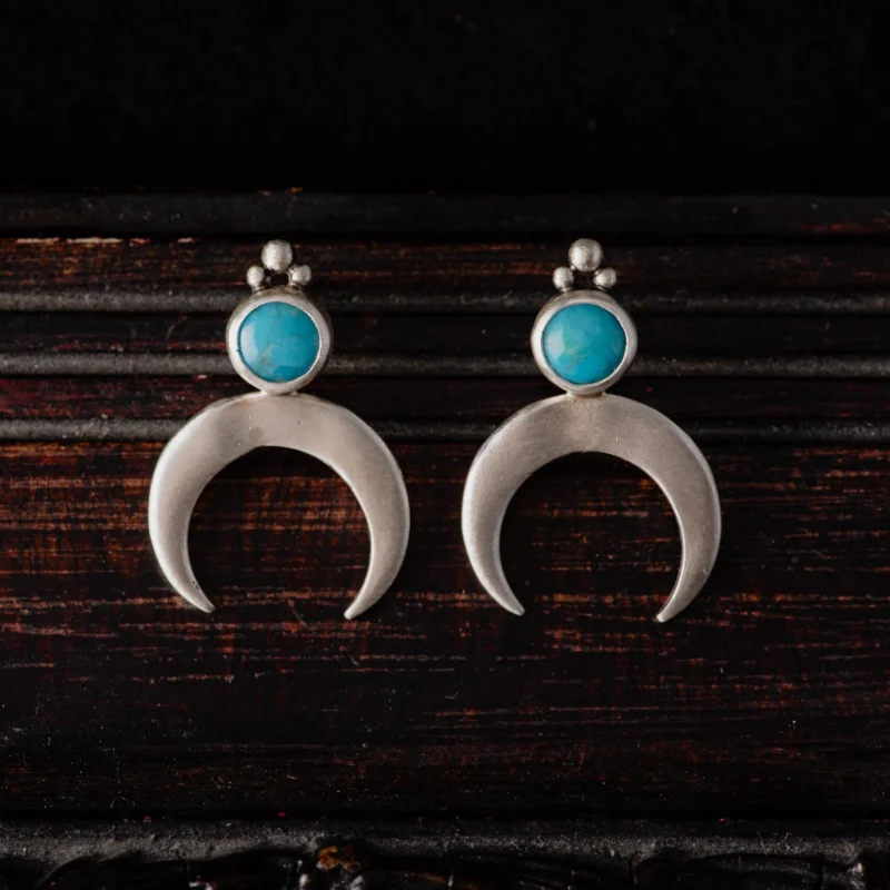 Sky Blue Turquoise Crescent Earrings