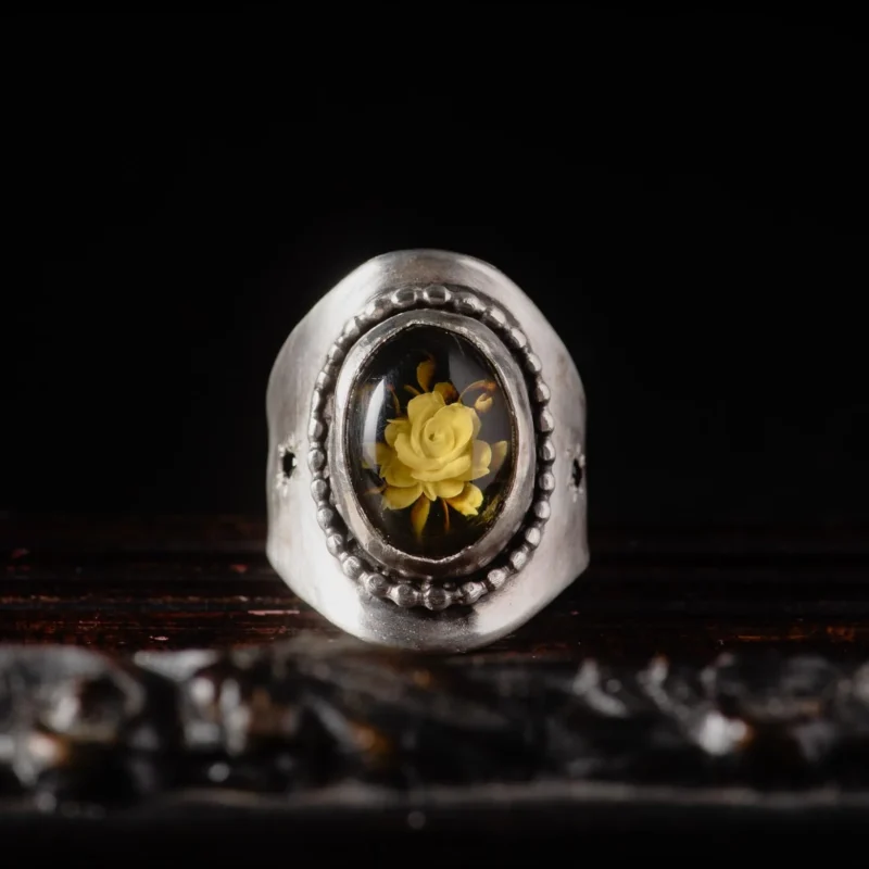 Rose Amber Intaglio Sterling Silver Ring