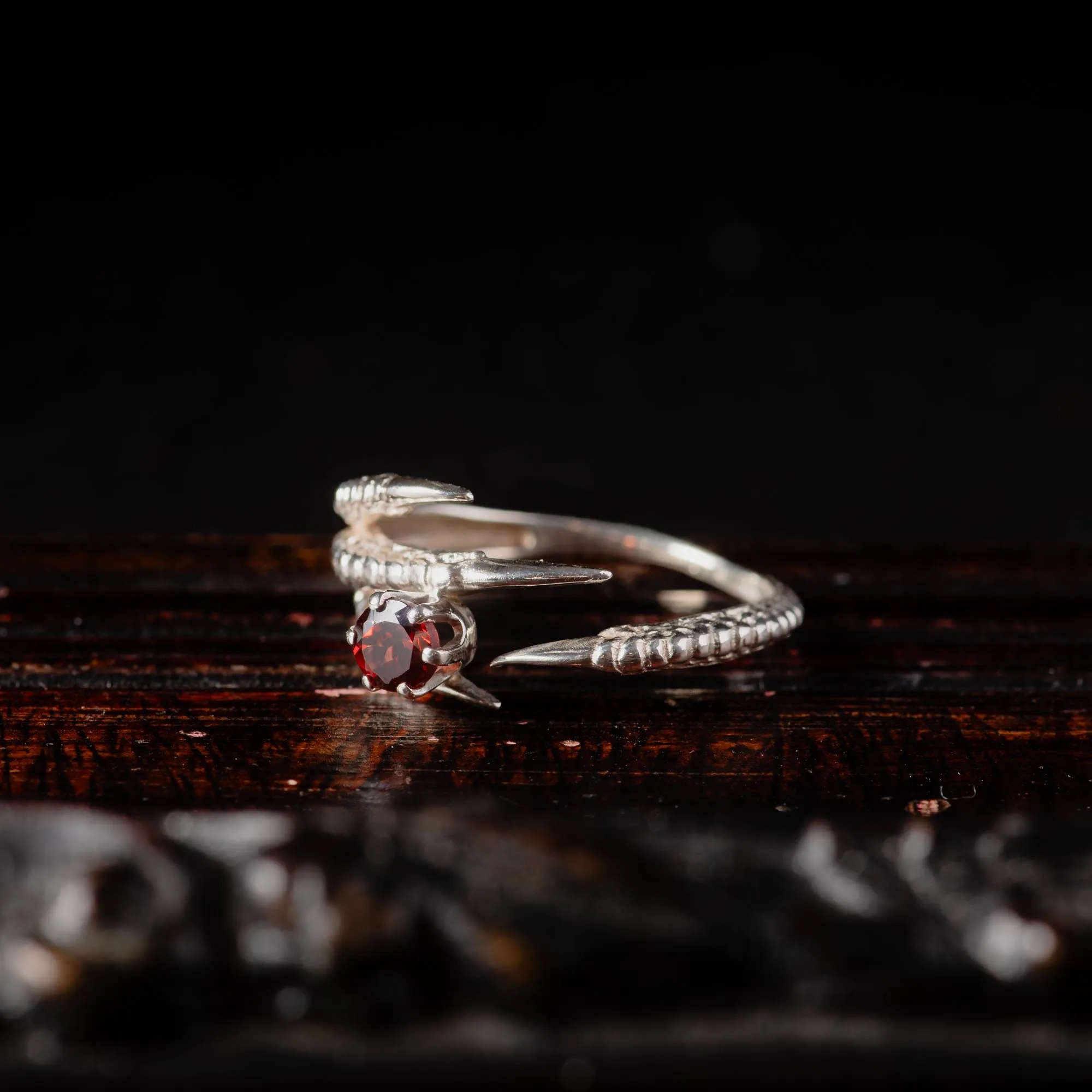 Garnet Claw Sterling Silver Ring - Image 3