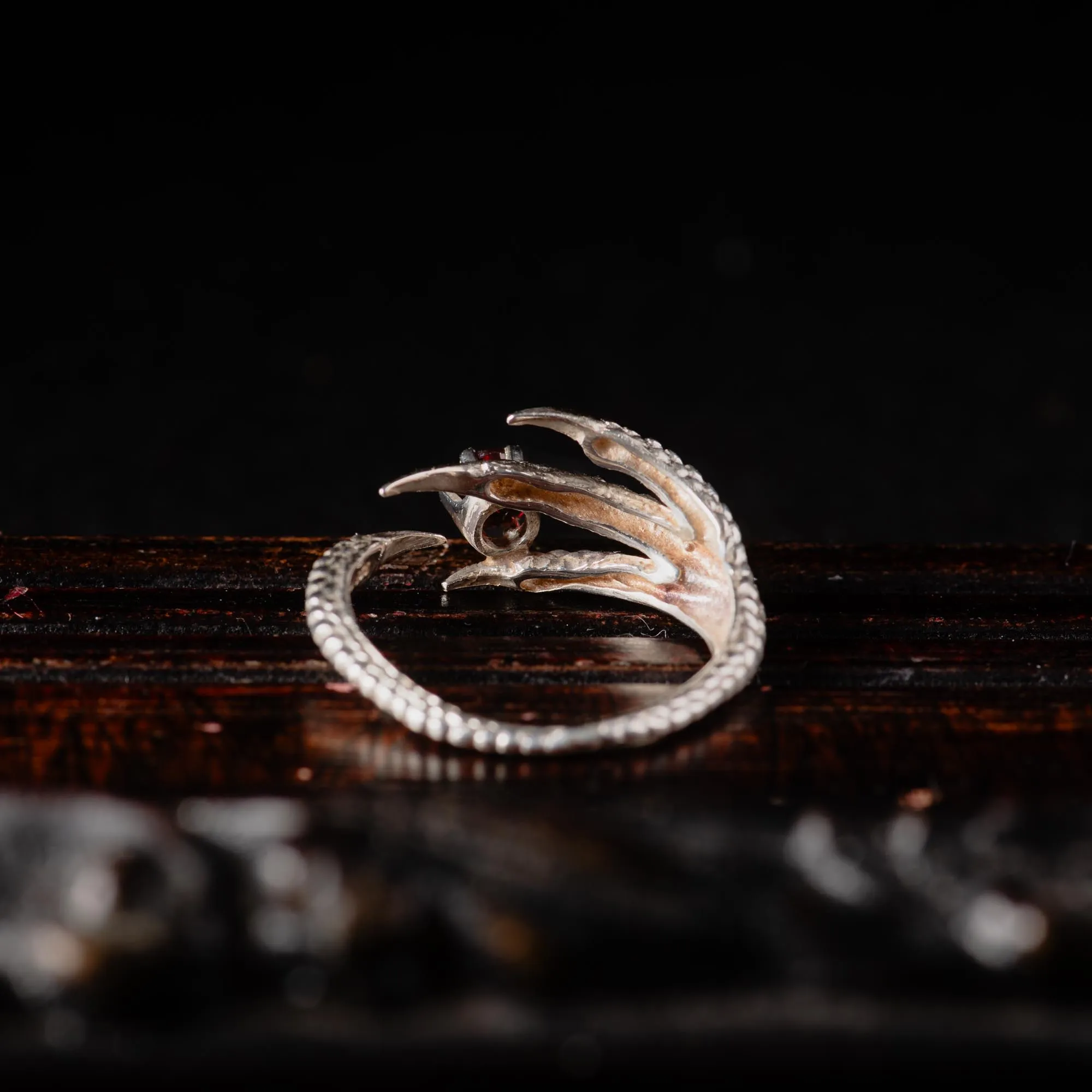 Garnet Claw Sterling Silver Ring - Image 2