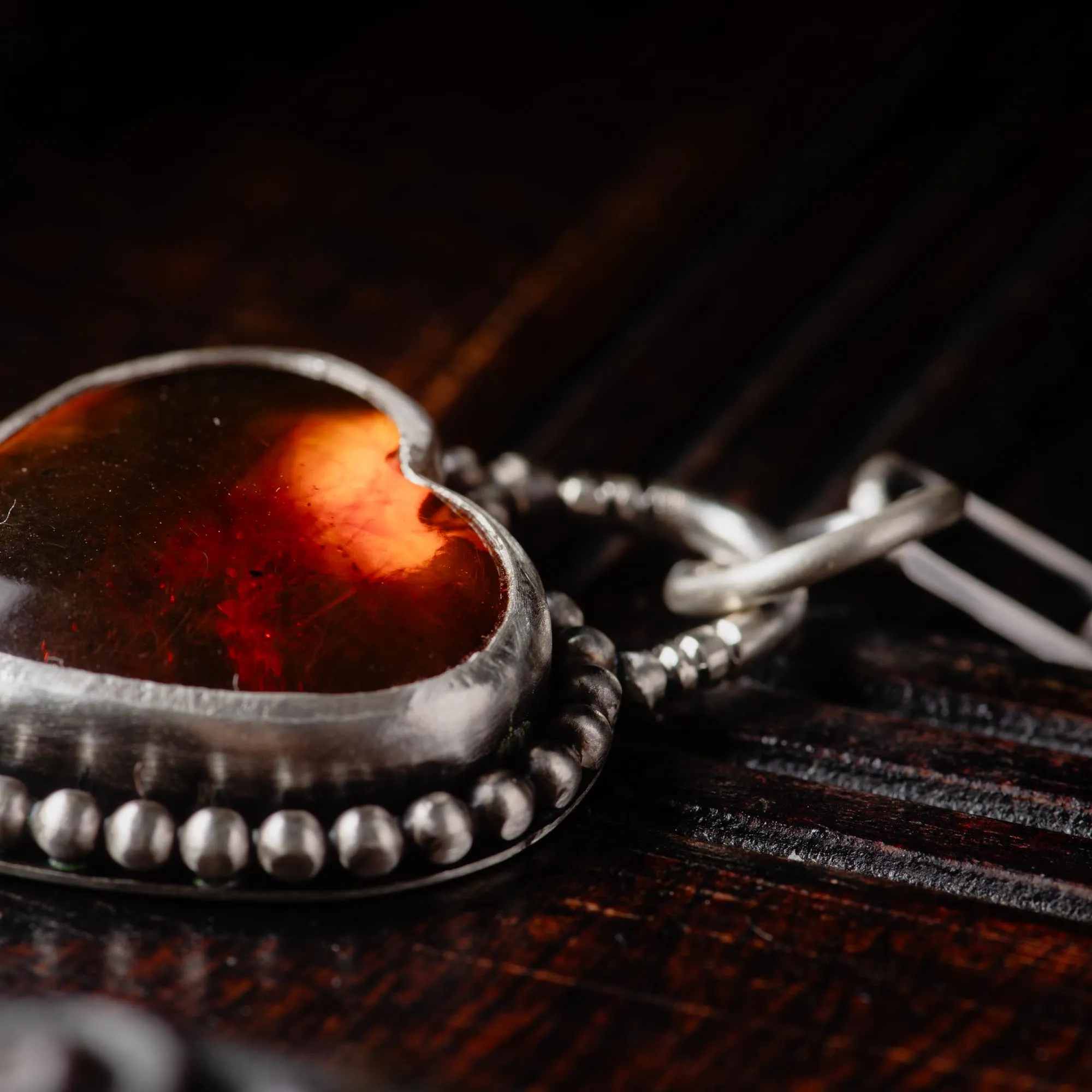 Sterling Silver Amber Heart Statement Necklace - Image 3