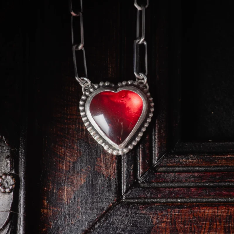 Red Amber Heart Necklace