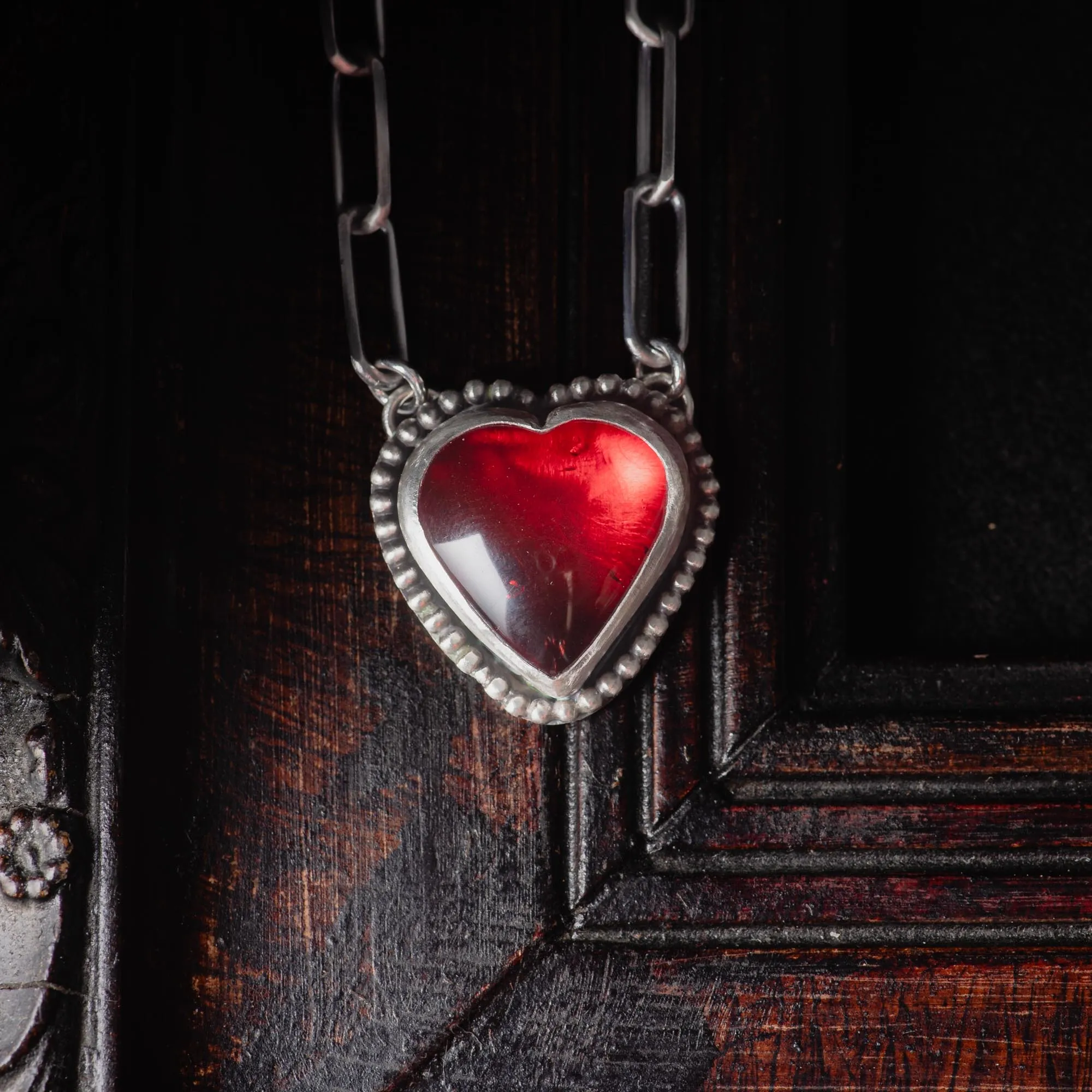 Red Amber Heart Necklace