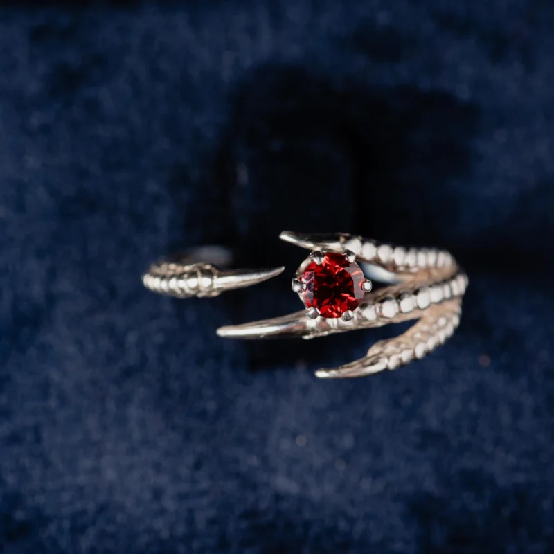 Garnet Claw Sterling Silver Ring