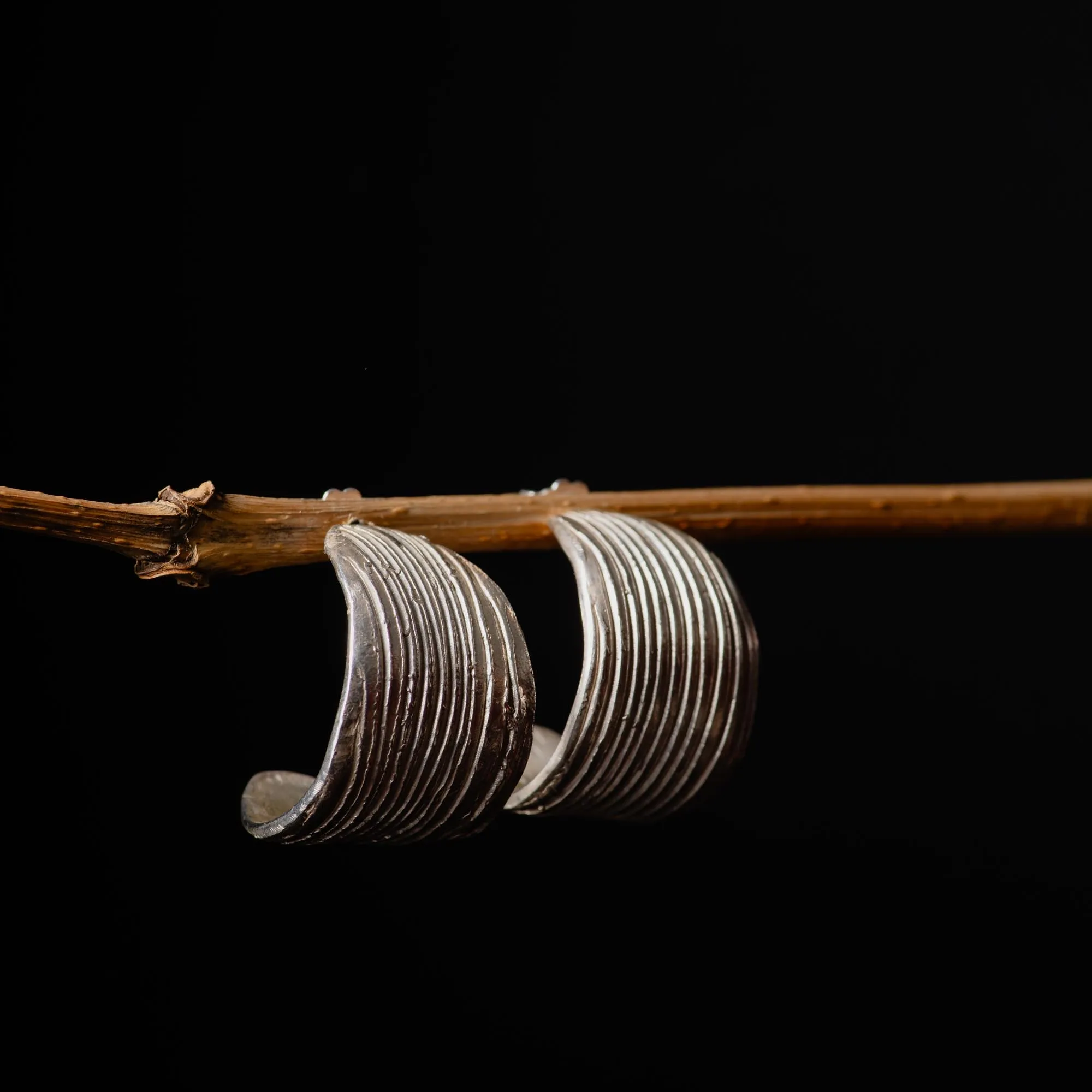 Textured Sterling Silver Hoop Earrings - Image 2