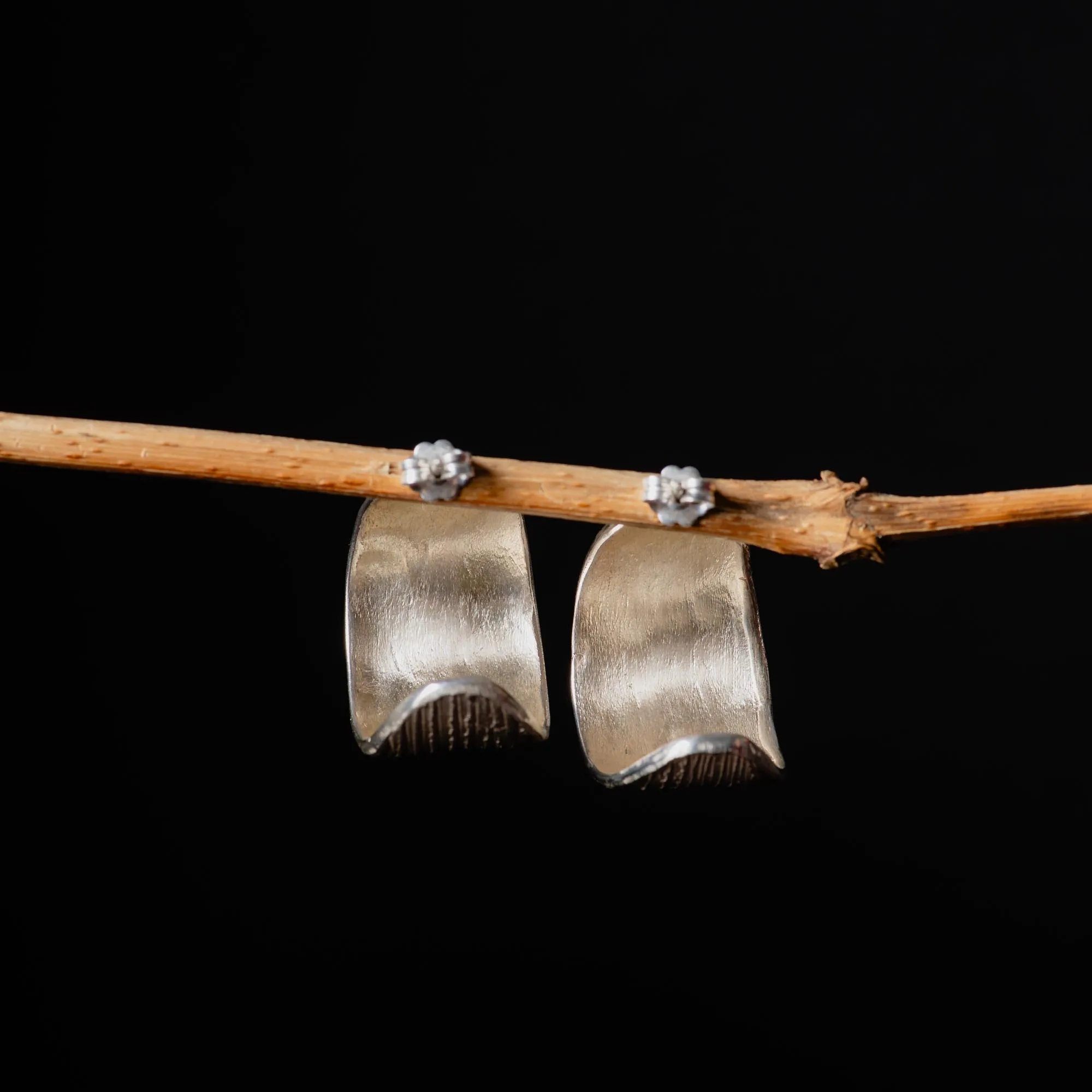 Textured Sterling Silver Hoop Earrings - Image 3