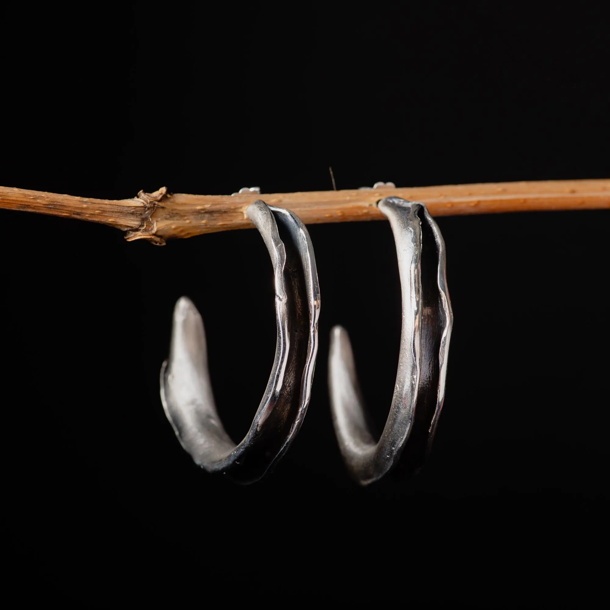 Folded Sterling Silver Hoop Earrings - Image 2