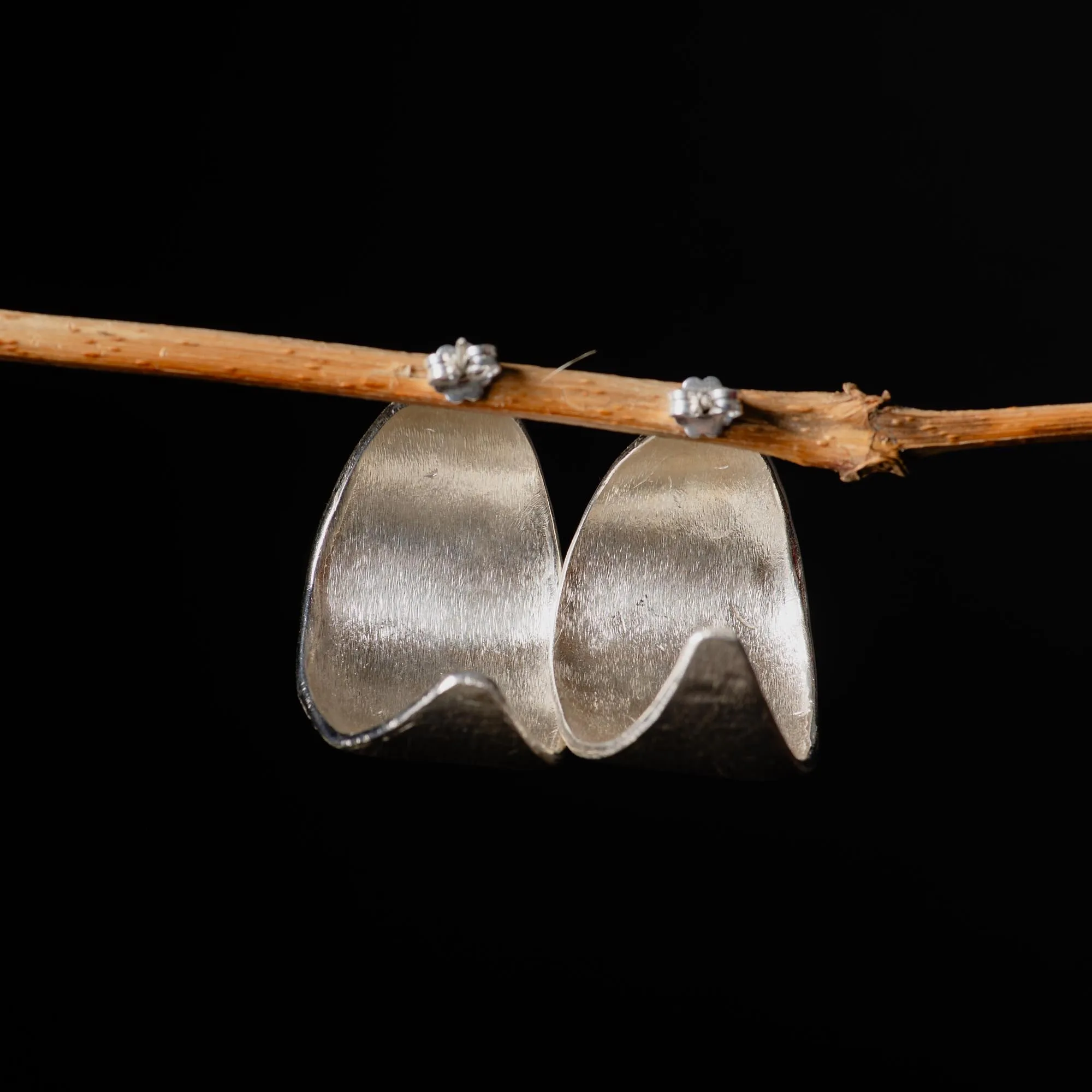 Wide Sculptural Silver Hoop Earrings - Image 5