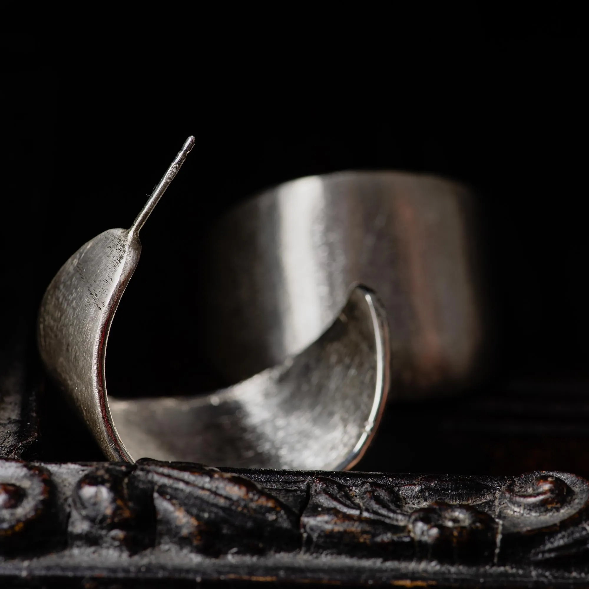 Wide Sculptural Silver Hoop Earrings - Image 4