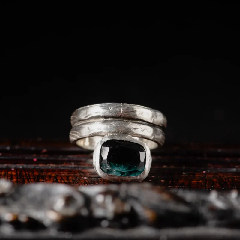 Blue Green Bi-Color Tourmaline Statement Ring