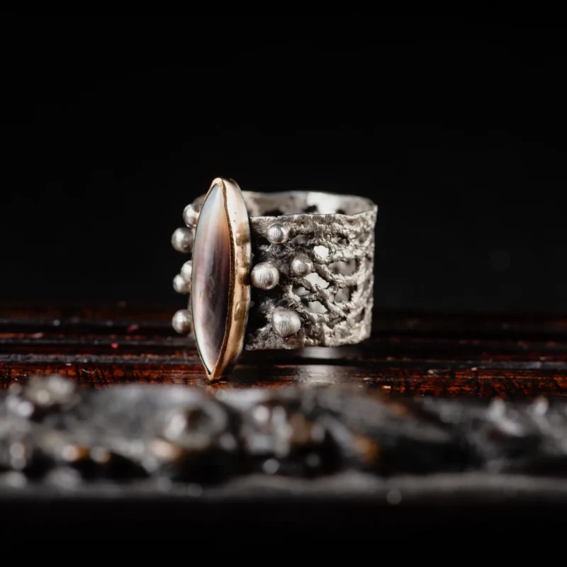 Black Mother of Pearl Sterling Silver Lace Ring