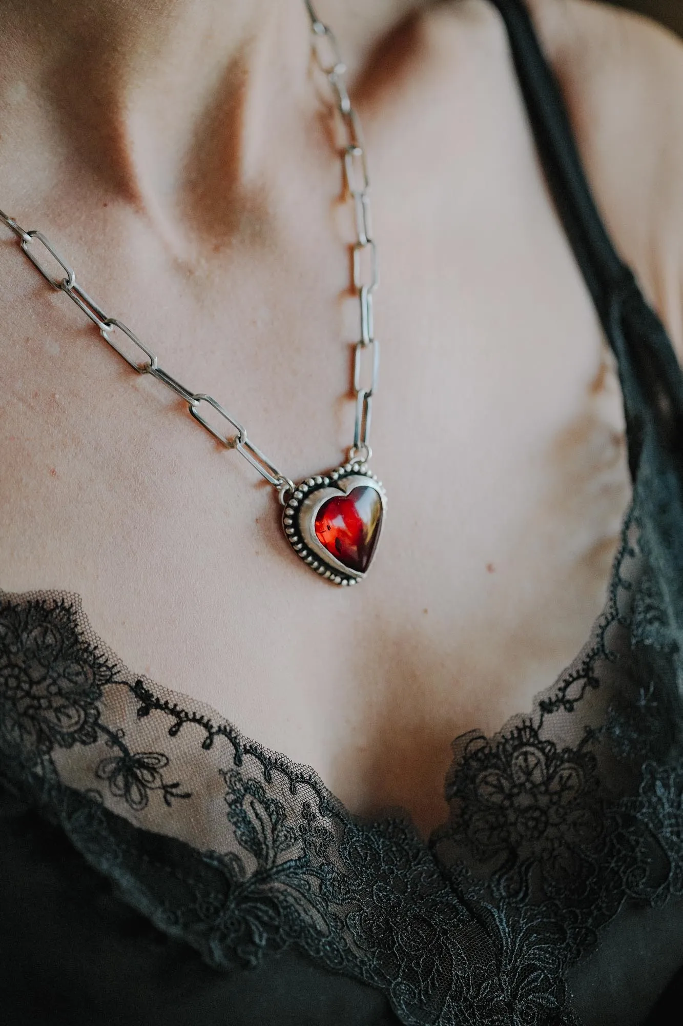 Red Amber Heart Necklace - Image 6