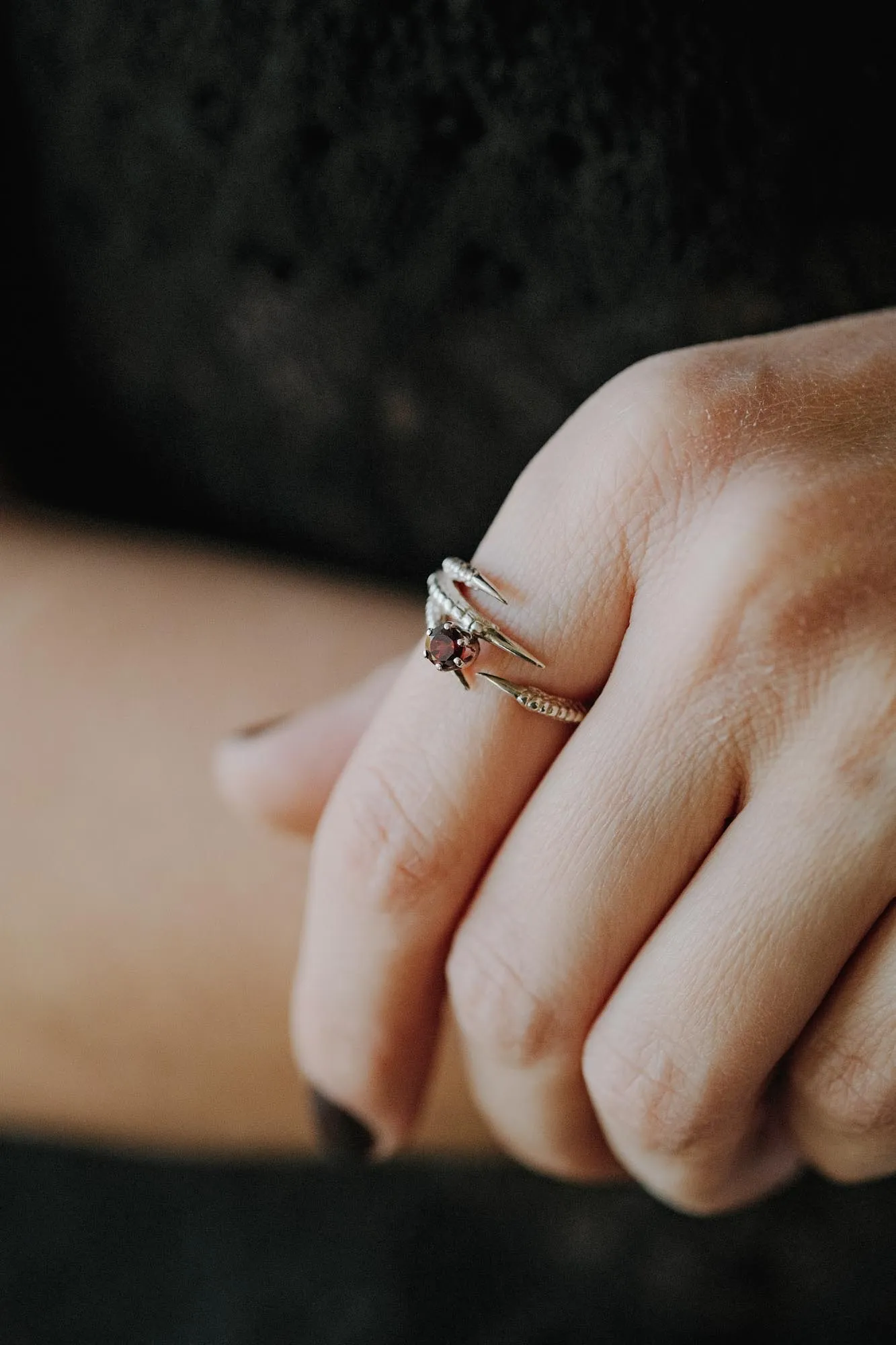 Garnet Claw Sterling Silver Ring - Image 4