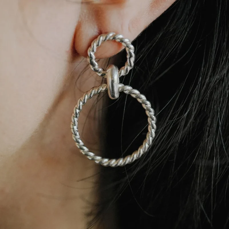 Double Hoop Sterling Silver Earrings