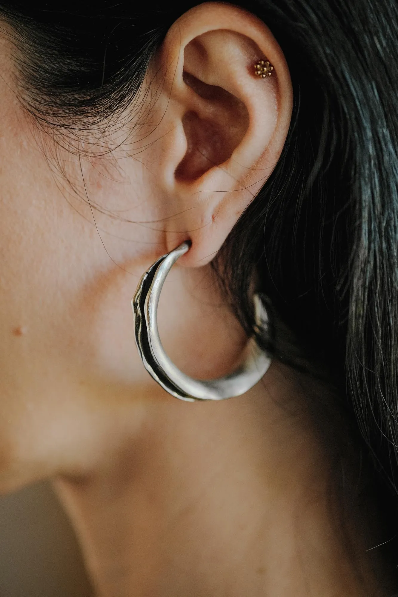 Folded Sterling Silver Hoop Earrings - Image 3