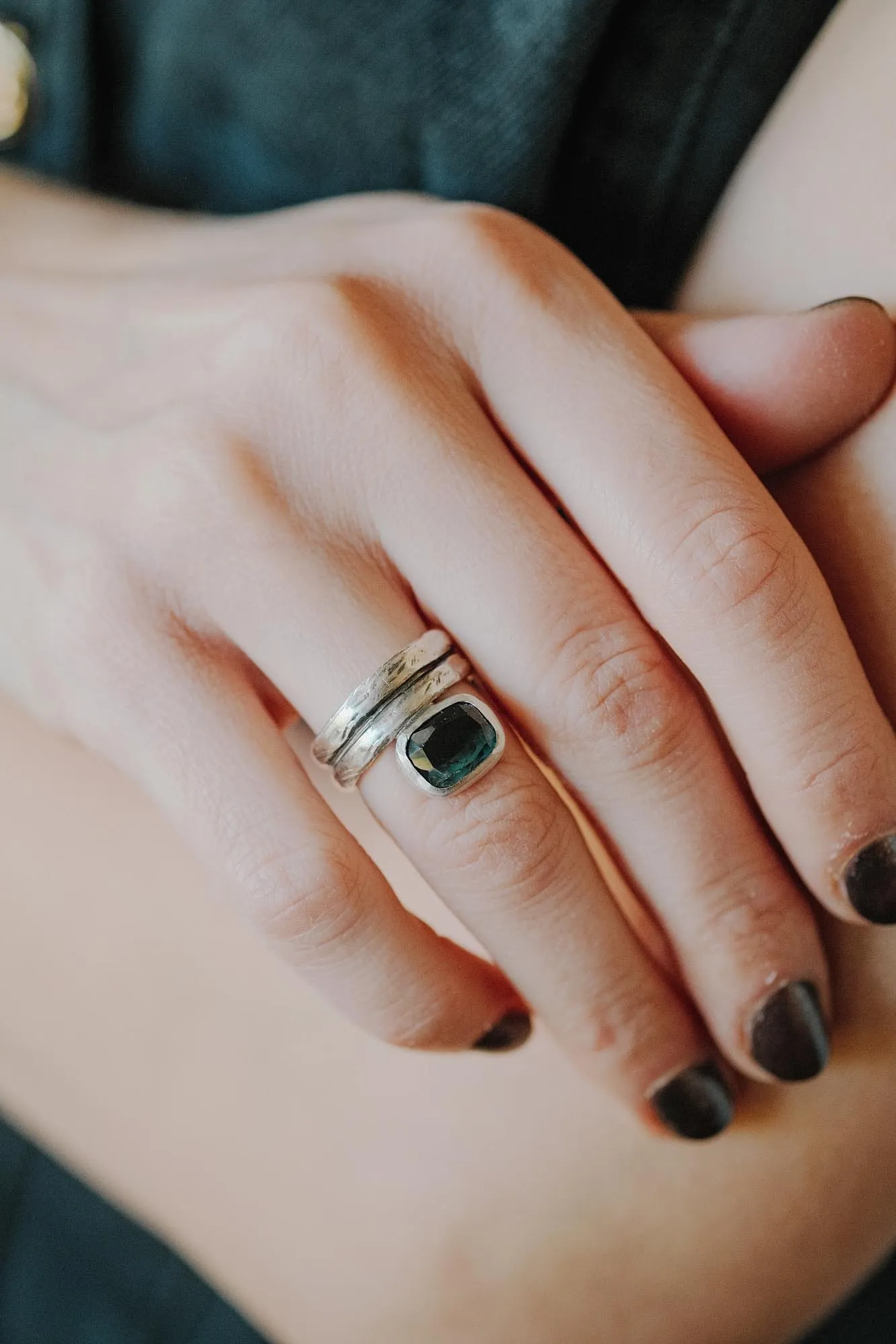 Blue Green Bi-Color Tourmaline Statement Ring - Image 5