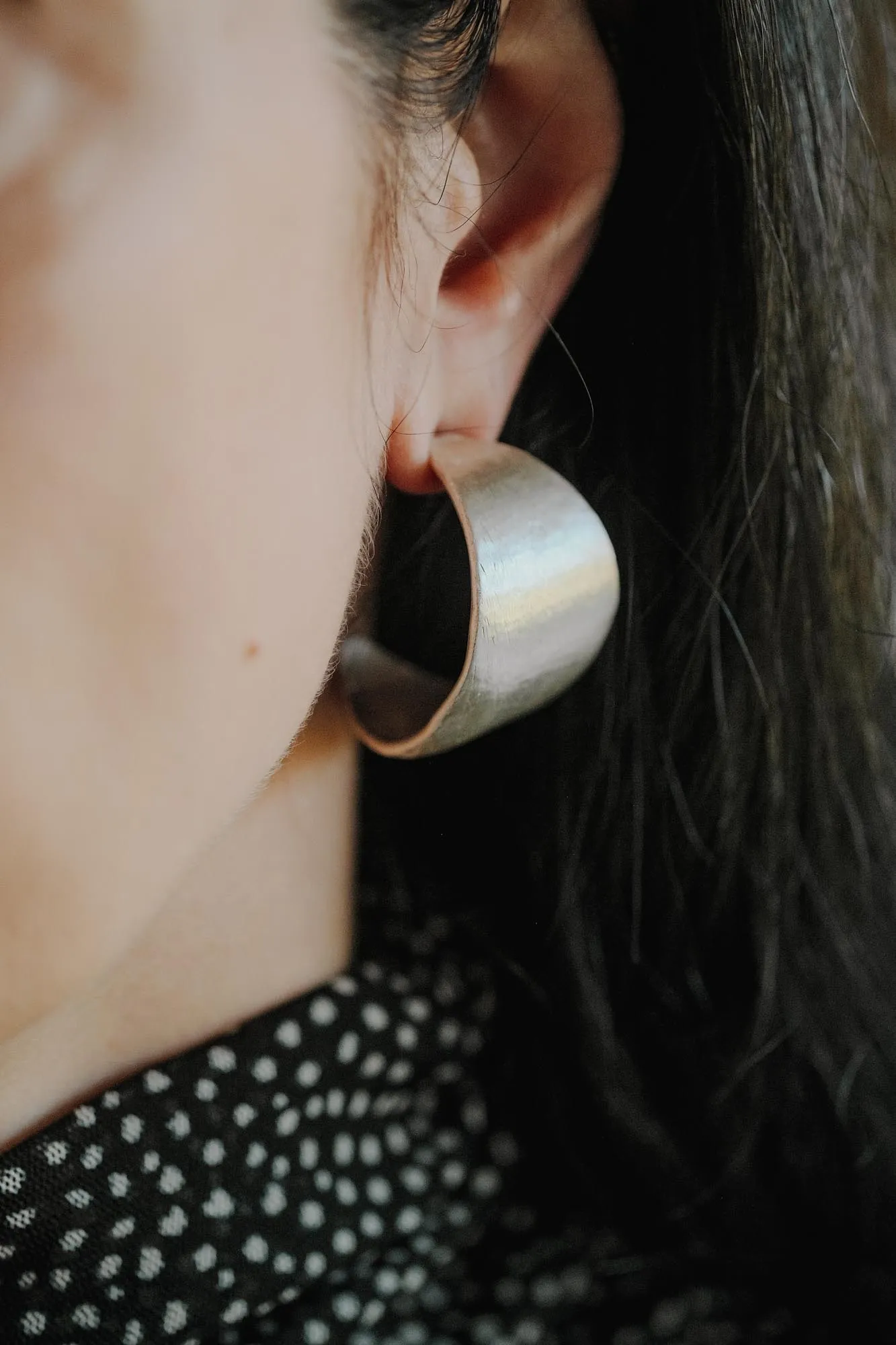 Wide Sculptural Silver Hoop Earrings - Image 3