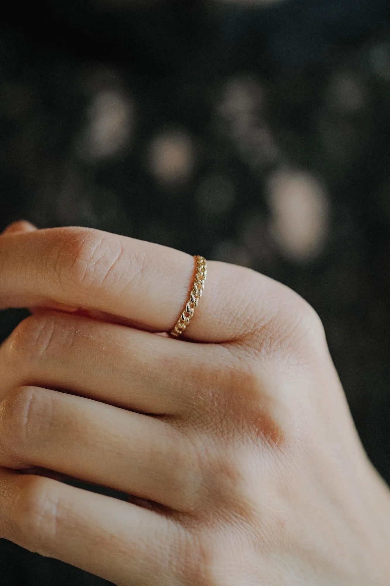 14K Gold Delicate Chain Stacking Ring - Image 2